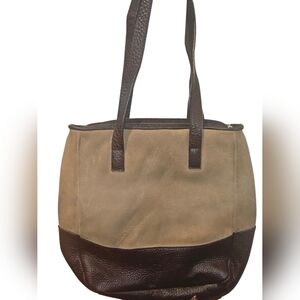 Vintage Frye Two-Tone Neutral Soft Suede Leather Tote Purse Boho-Chic Rustic